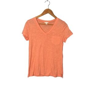 Caslon Womens Small V-Neck Pocket‎ T-Shirt Coral Pink Cotton Modal Slub Knit S